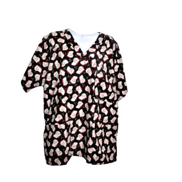 S.C.R.U.B. Woemen's Black Multicolored Santa Print Short Sleeve Scrub - Picture 1 of 6
